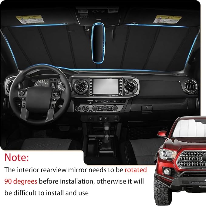 KUST Windshield Sun Shade for Toyota Tacoma 2018-2022 2023 Foldable Thicken Window Sunshade UV Protection Keep Cool Sunshield Easy Install Sun Visor Accessories Aluminum Film
