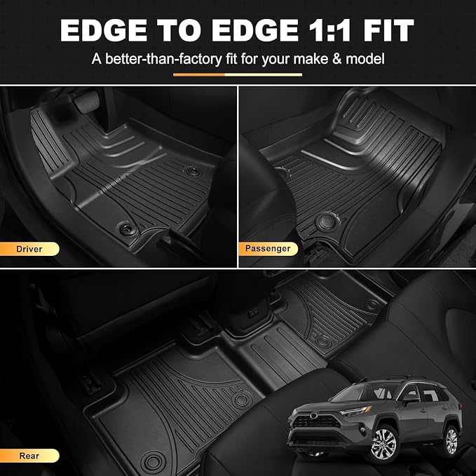 Floor Mats Fit for Mercedes-Benz C-Class C300 C43 AMG 2015-2021 Sedan Only | AOMSAZTO All Weather Custom Fit Floor Liners & Cargo Mat Full Set for 1st and 2nd Row, Black