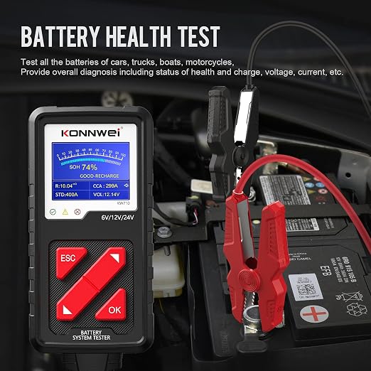 KONNWEI KW710 Car Battery Tester 6V 12V 24V, Battery Load Tester Automotive 100-2000CCA Digital Auto Battery Analyzer Alternator Starter Tester for Car Truck Motorcycle Marine ATV SUV
