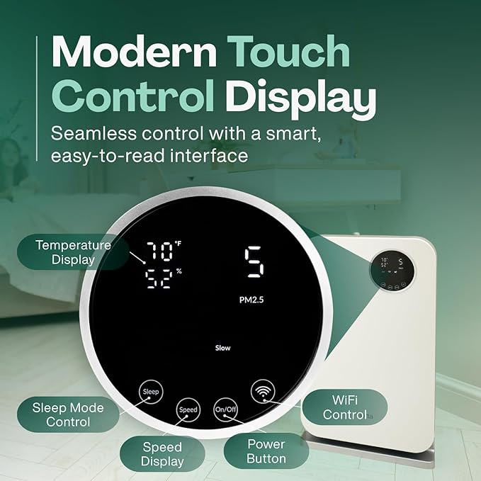 Air Purifier for Home - Smart WiFi App - Ultra Quiet 20 dB - Removes Allergens, Smoke & Odors - 99.97% Particle Filtration - Up to 1200 ft - Klarta Forste Silver