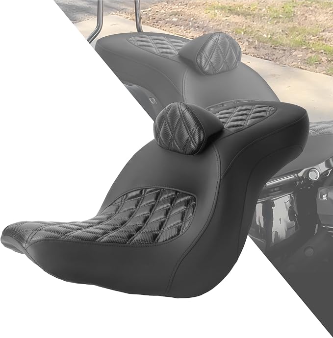 Motorcycle One-piece Seat Driver& Passenger Seat Fit for Harley Softail Low Rider FXLR FXLRS FXLRST 2018-later (#2 Seat w/Pad-Rhombus)