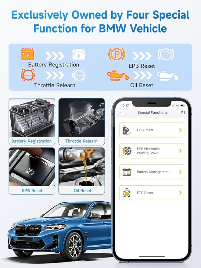 ANCEL BD300 BMW Bluetooth OBD2 Scanner, Full System Code Reader and Diagnostic Tool for BMW with Battery Registration Service Reset EPB CBS ETC ABS Airbag & Powerful OBD2 Functions