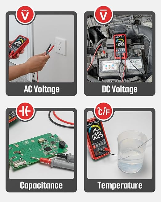 TESMEN TSM-599 Smart Digital Multimeter, Auto&Manual Measurement, TRMS 6000 Counts, Voltmeter with NCV, Voltage&Current, Resistance, Continuity, Diode, Capacitance, Hz%, Temperature, Live Wire - Red