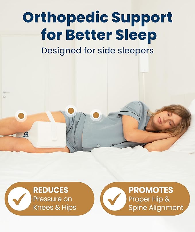 Everlasting Comfort Memory Foam Knee Pillow for Side Sleepers – Sciatica Pain Relief Pillow, Removable Strap Support – Leg Pillows for Sleeping Alignment, Knees, Back & Hip Cushion