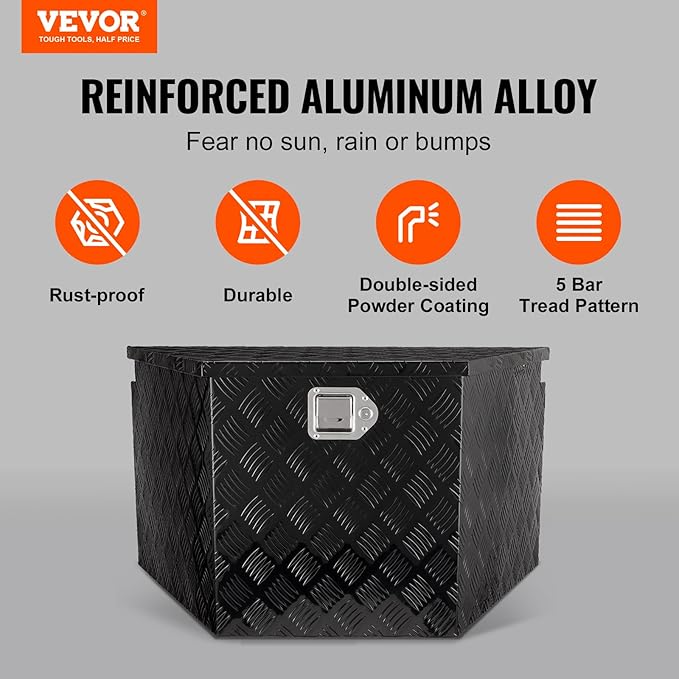 VEVOR Trailer Tongue Box, Heavy Duty Trailer Tongue Tool Box Storage Organizer with Lock & Keys, Utility Tool Chest for Pickup Truck Bed, RV, SUV, Off-Road Vehicle, Aluminum, 33" x 19" x 18", Black