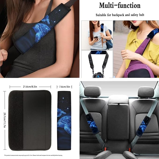AFPANQZ Blue Sea Turtle Car Accessories Set 11pcs with Steering Wheel Cover, Car Seats Covers, Seat Belt Pads Gear Shift Knob Handbrake Cushion Car Cup Holder Coaster