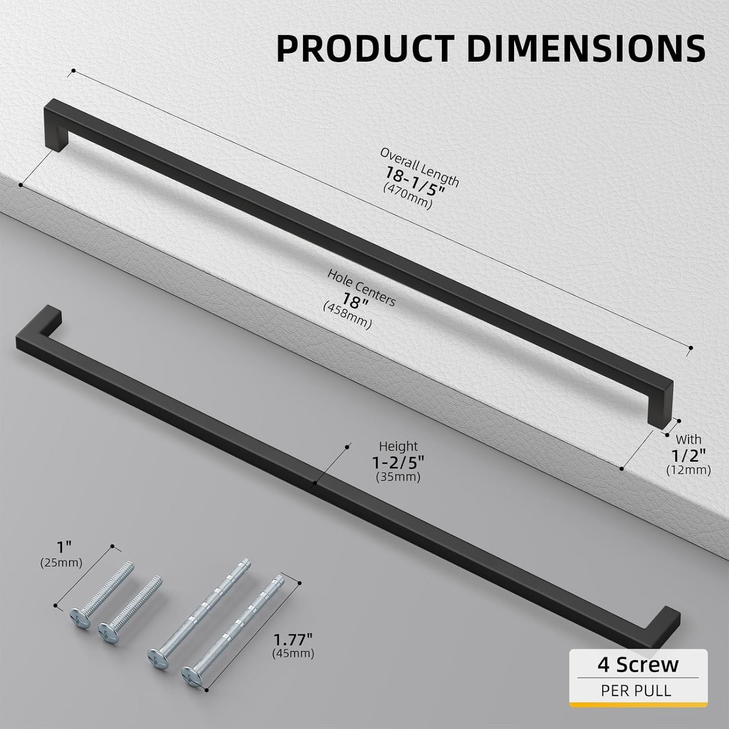 goldenwarm 2 Pack 18INCH Black Cabinet Pulls Kitchen Cabinet Handles-LSJ12BK458 Square Drawer Handle Metal Bathroom Cabinets Hardware 458mm Hole Center
