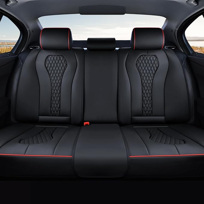 Coverado Car Seat Covers, Rear Car Protectors, Black Leather Seat Covers, 3-Piece Waterproof Automotive Seat Covers for Back Seats Universal Fit for SUVs & Cars, All-Weather Protection