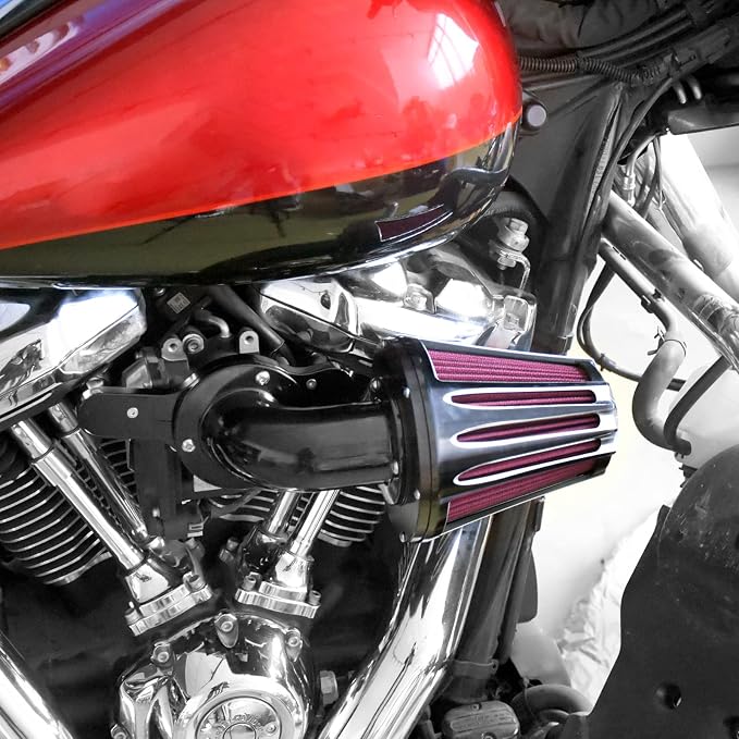 Motorcyle Air Cleaner Filter CNC 90° Forward-Facing Kit Fit for Harley Softail Touring Trike Sportster XL Dyna (Black Housing Red Element, D For M8 Touring Trike17-23,Softail 18-23)