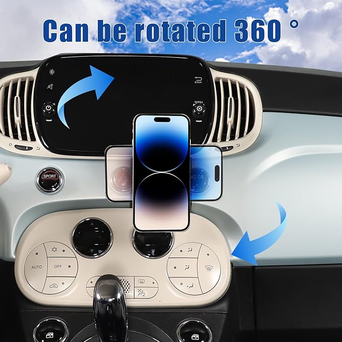 HAPPYHORSE Car Phone Mount Compatible with Fiat 500 2007-2023，Car Center Console Mobile Phone Bracket Phone Holder Phone Mount Mount with Self-Adhesive Base Accessories (Style C)