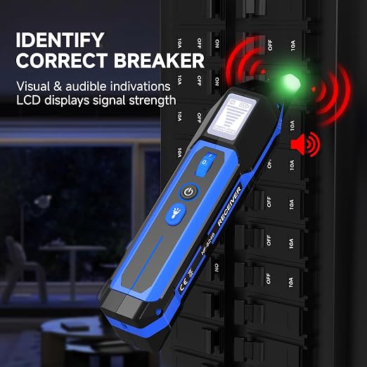 NOYAFA Rechargeable Circuit Breaker Finder with LCD Display & GFCI Outlet Tester, NCV AC Electrical Tester Circuit Tracer Flashlight, Includes Carrying Case and Adapters- NF-824B