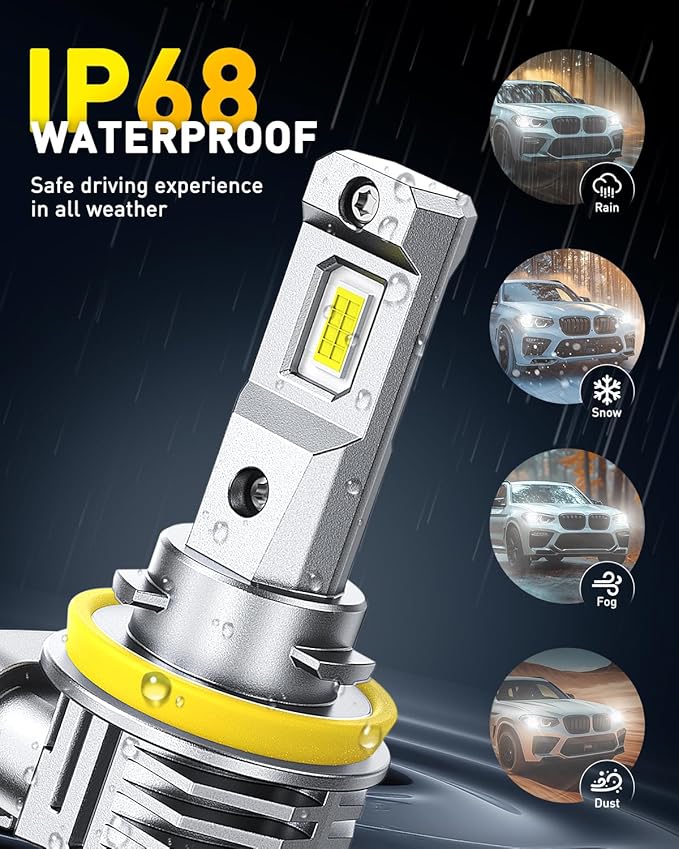 AUXITO H11 H8 LED Fog Light Bulb - 900% Brighter 6500K White, Direct Fit Mini Size, Hassle-Free Plug & Play, Extended Lifespan, Flicker-Free Operation, Pack of 2