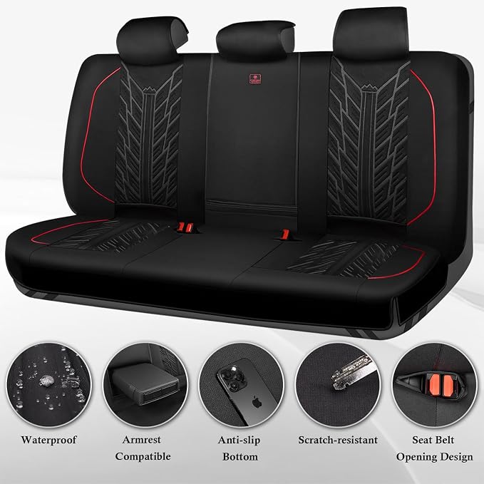 CAR PASS Waterproof Split Bench Seat Covers,Neoprene Rear Seat Covers,All-Weather Non-Slip Durable, Universal Fit for SUVs Sedans Trucks Vans Automotive,Black
