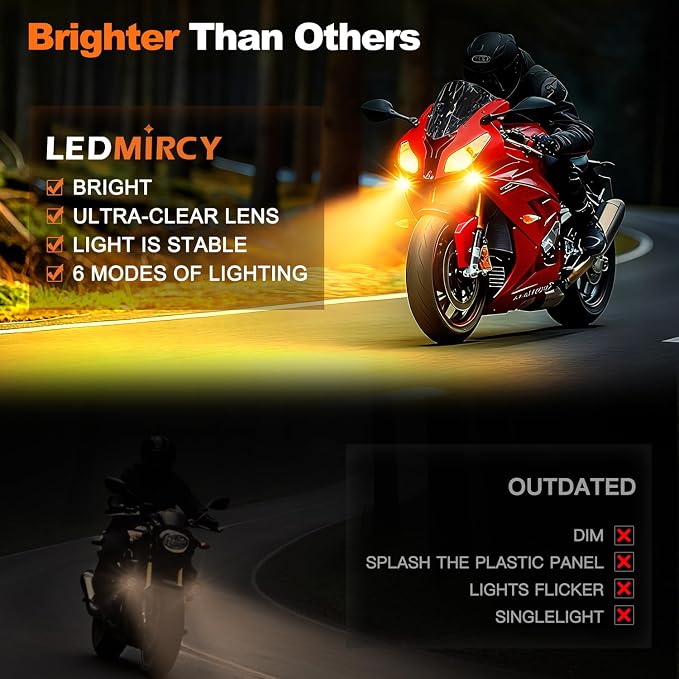 Motorcycle Driving Lights Kit,LEDMIRCY LED Luces Exploradoras Para Moto with Switch Wiring Harness Auxiliary Spot Light 6Modes White/Amber Strobe Offroad Fog Light with Memory Function IP68 Waterproof