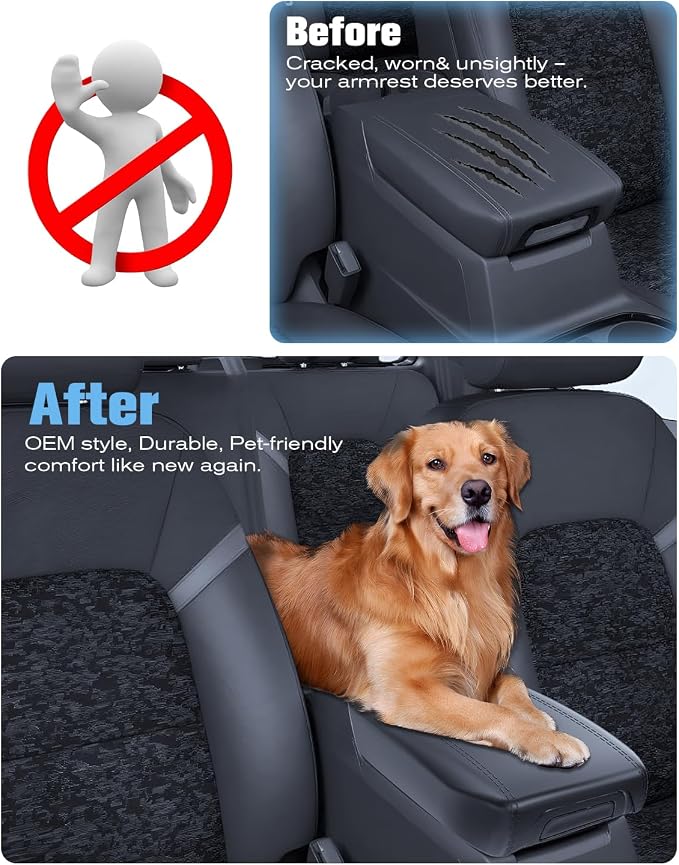 For 2023~2026 Chevy Colorado& GMC Canyon 2-in-1 Silicone Center Console Armrest Cover& Armrest Hidden Privacy Tray - [OEM Design& Friendly Liquid Silicone Rubber] - Thin Black