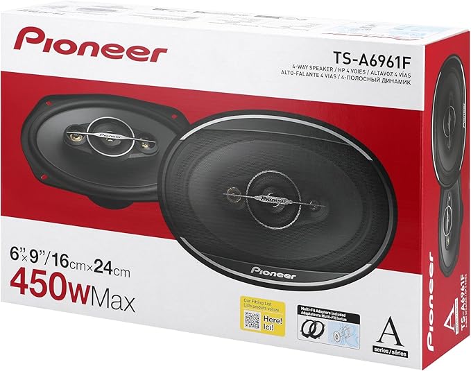 PIONEER A-Series Standard TS-A6961F 6” x 9” 4-Way Speakers (Pair) – 450W Max, Balanced Sound + Smooth Treble, Enhanced Bass, Ideal Factory Upgrade, Installation Adaptors Included