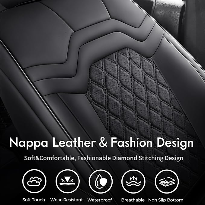 Huidasource F150 Front Seat Covers Fit for Ford F150 2015-2026 & F250 F350 F450 2017-2026 All Cab XL XLT Lariat King Ranch Platinum, 360° Full-wrap Leather Automotive Car Seat Covers, Black