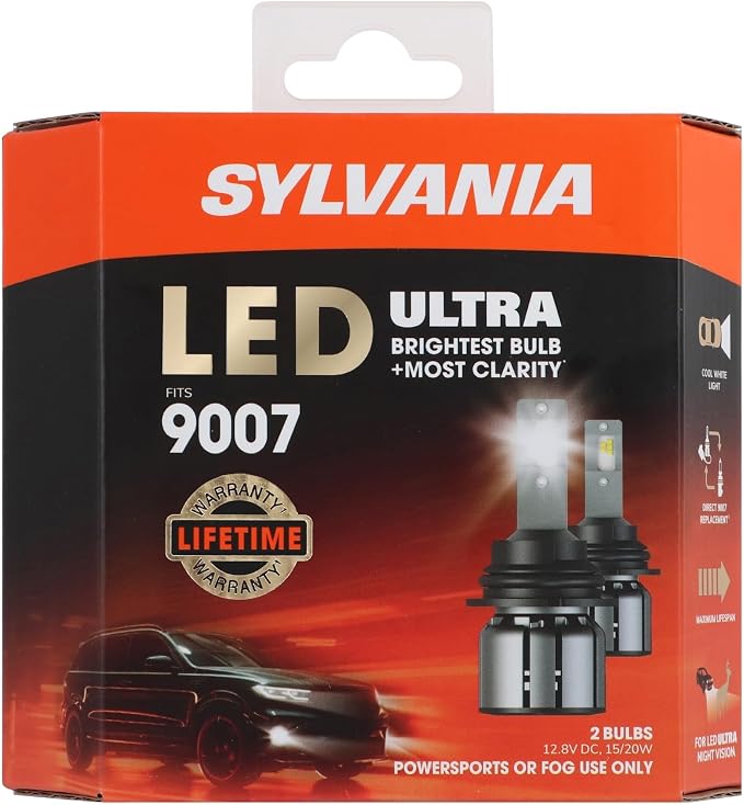 SYLVANIA - 9007 LED Ultra - Fog Lights For Cars and Trucks - Headlight Bulbs for Off Road Powersports - 6000k Cool White LED Light - Maximum Lifespan - No Polarity - DIY Upgrade