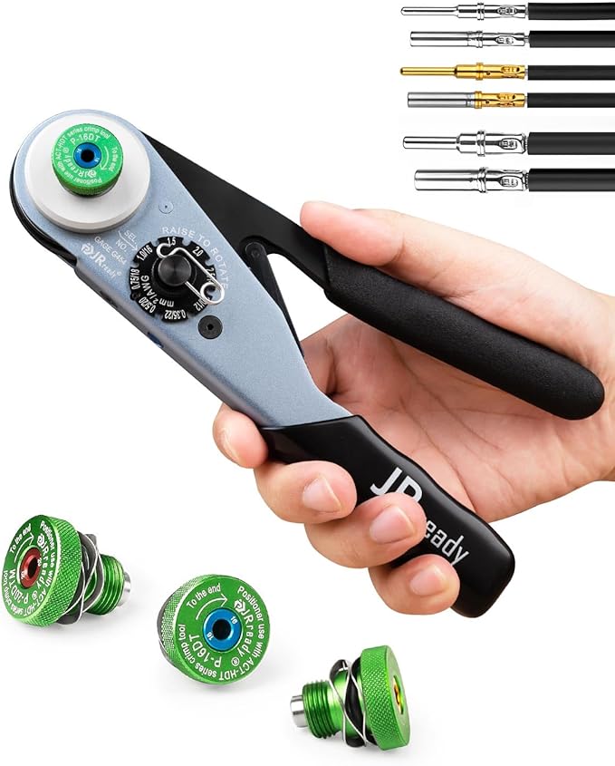 JRready Deutsch Crimp Tool ST2169 Deutsch Crimping Tool for DT,DTM,DTP and Amphenol AT ATP ATM Series Size 16 20 12 Solid Pin&Soc Contacts,Closed Barrel Crimp Tool with Three Positioners