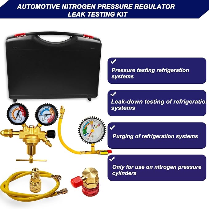 53010 Automotive/HVAC Pressure Tester Kit, Nitrogen Pressure Testing Tools, Includes 53001 Nitrogen Pressure Regulator, Leak Testing Adapter 53042, Charging Hose, R134a Adapter, R410A Adapter