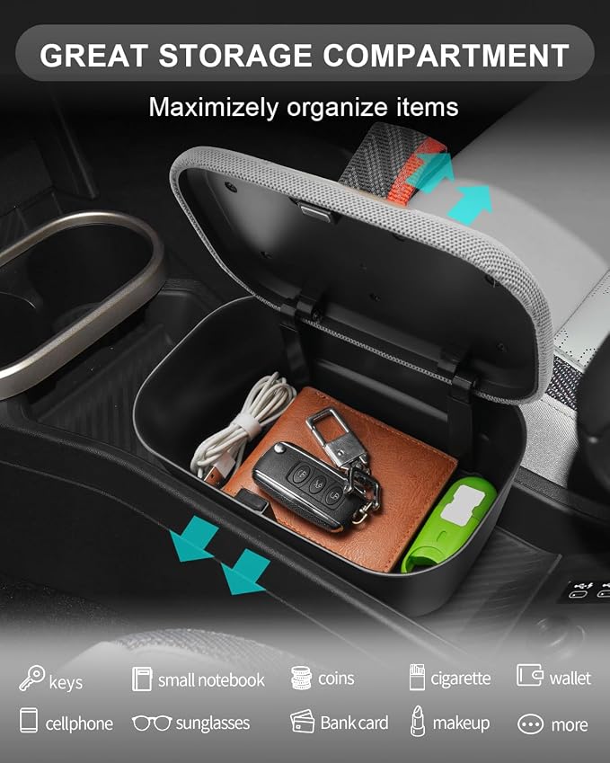 CDEFG for 2026 Mini Cooper Center Console Organizer for 2025 2026 Mini Cooper F65 F66 Accessories Middle Console Tray Armrest Storage Box (Gas Version Only)
