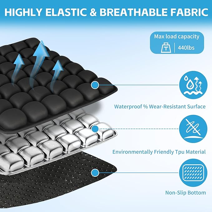 Sondour Travel Seat Cushion, Airplane Cushion Long Flight, Airplane Gadgets Inflatable Seat Cushions, Portable Airline Cushion With Air Pump, Wheelchair Cushions; Pressure Relief Seat Cushion-2 Black