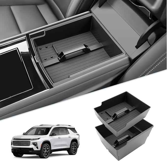 SKTU 2Pack for 2024 2025 2026 Chevy Traverse Center Console Organizer 2024 2025 2026 Traverse (LS/LT/Z71/High Country/RS) Console Tray [Double Layers] 2024 2025 2026 Chevy Traverse Accessories
