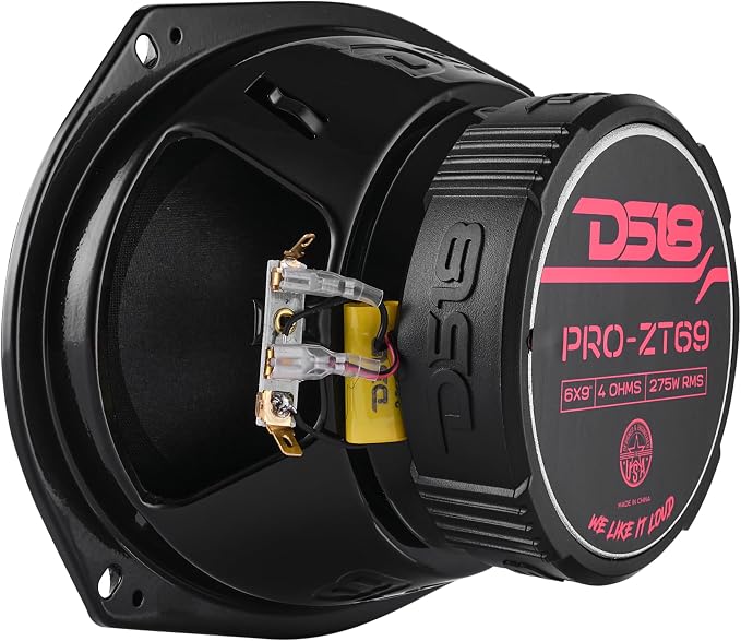 DS18 PRO-ZT Pro Audio Coaxial Midrange Speakers with Built-in Bullet Tweeter, 4-Ohms, Water Resistant - Black Metal Mesh Grill Included (1 Speaker) (6x9 inches)