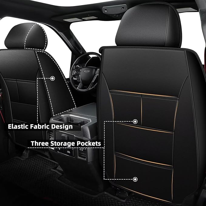 TTX LIGHTING 2 Front Seat Covers Fit for Ford F150 2009-2025 2026 and F250 F350 F450 2017-2025 2026 Front Seat Covers Waterproof Leather Seat Protector for Trucks (2 PCS Front,Black&Grey)