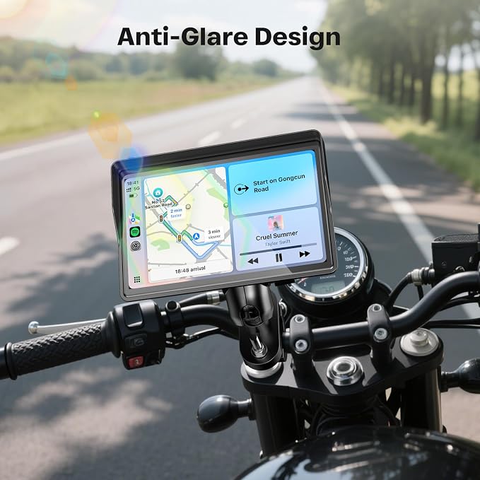 WonVon 5 Inch Motorcycle Carplay GPS Navigation System with Apple Carplay and Android Auto Portable Screen with Dual Bluetooth, Navigation, Siri, Google Assistant