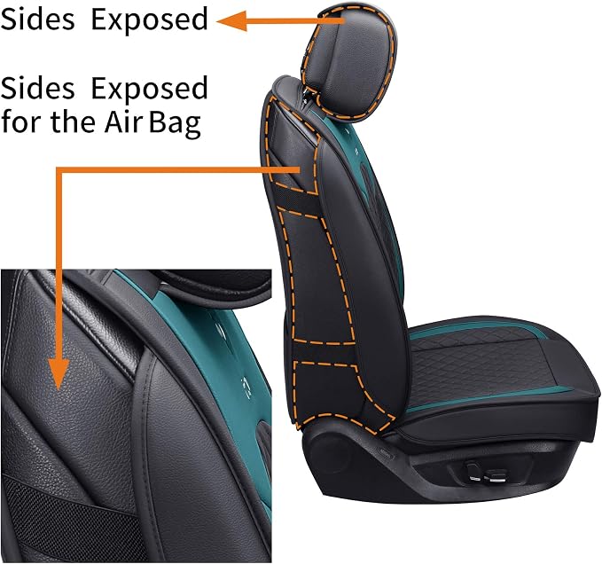 Aierxuan Car Seat Covers Full Set Leather Waterproof Universal for Nissan Altima Rogue Chevrolet Equinox CRV Camry 4Runner Civic Highlander Corolla Cruze Ranger Sentra (Full Set, Black-Green)