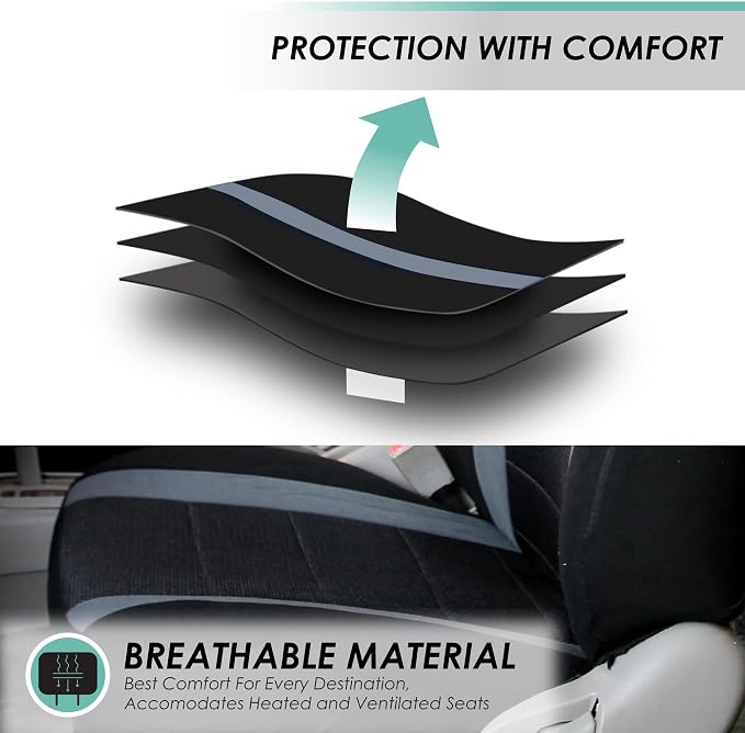FH Group Car Seat Covers Universal Fit Full Set Interior Accessories, Sports Gray Seat Covers with Airbag and Split Rear Automotive Combo Vinyl Floor Mats Seat Covers for Cars Vans Trucks and SUV