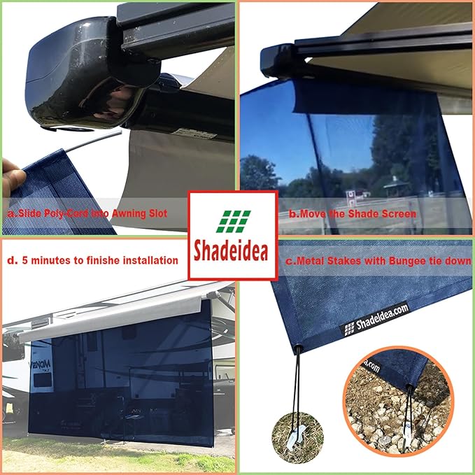 Shadeidea RV Awning Sun Shade Screen - 9' X 15' 5'' (Fit for 16' Awning)- Black Mesh Sunshade Motorhome Camping Trailer Awning Screenshade UV Sunblocker Canopy Sunscreen - 3 Year Warranty