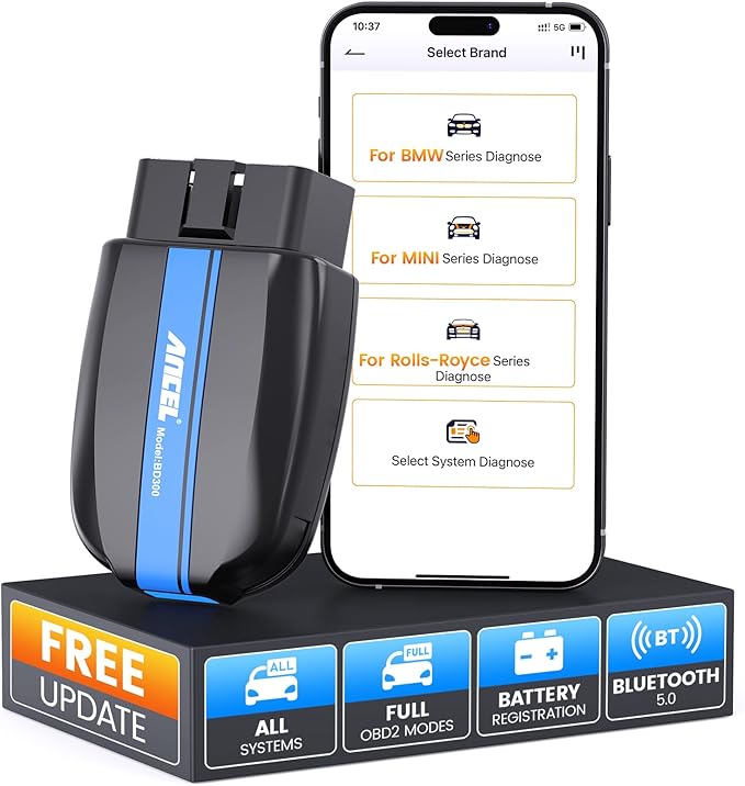 ANCEL BD300 BMW Bluetooth OBD2 Scanner, Full System Code Reader and Diagnostic Tool for BMW with Battery Registration Service Reset EPB CBS ETC ABS Airbag & Powerful OBD2 Functions