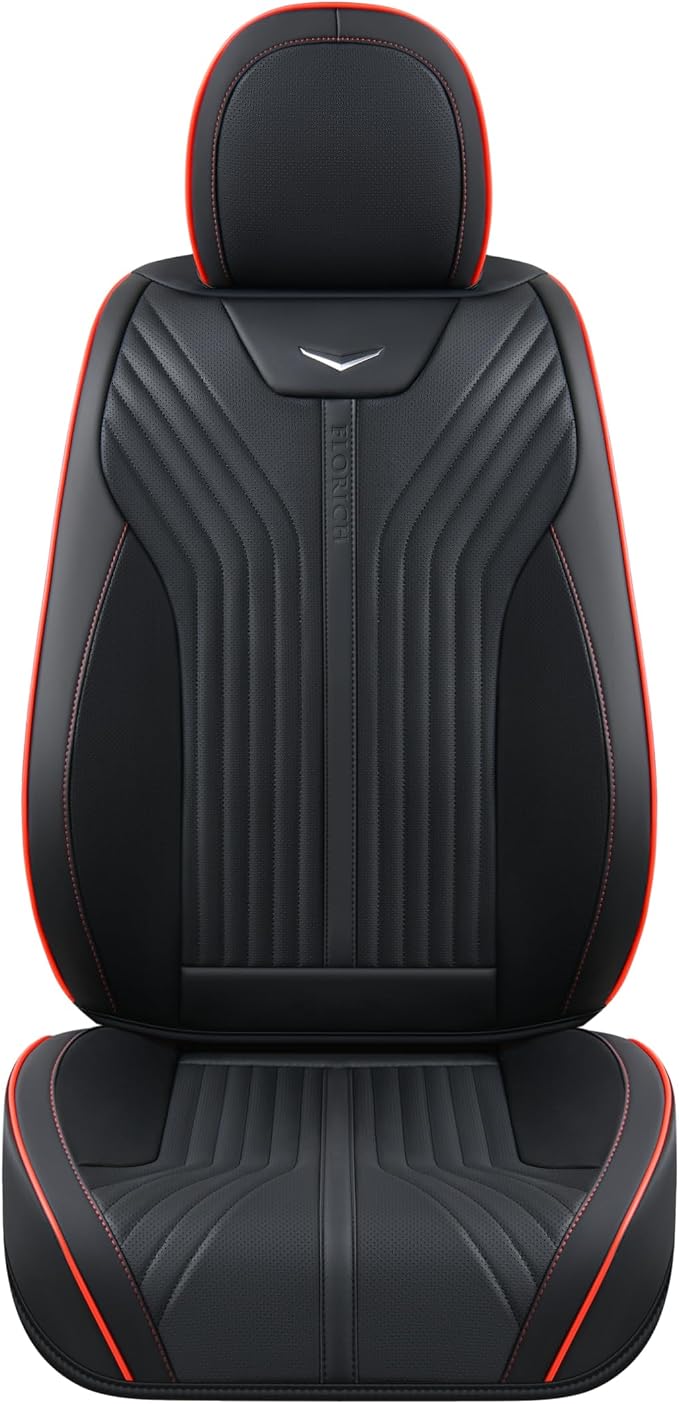 FLORICH Seat Cover for Car Front and Back Seats Leather Automotive Seat Covers Car Seat Covers SUV Custom Waterproof Car Seat Protector Cushion Universal Fit for Most Cars Trucks SUV, Black&Red Line
