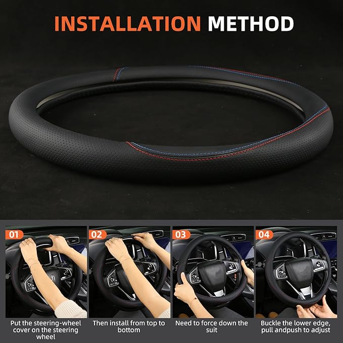 Leather Steering Wheel Cover Custom-Fit for Toyota, Comfort Grip Design Breathable and Non-Slip, Toyota Car Steering Wheel Protector for Women Men, Toyota Accessories,Black (C-Style, for Toyota)
