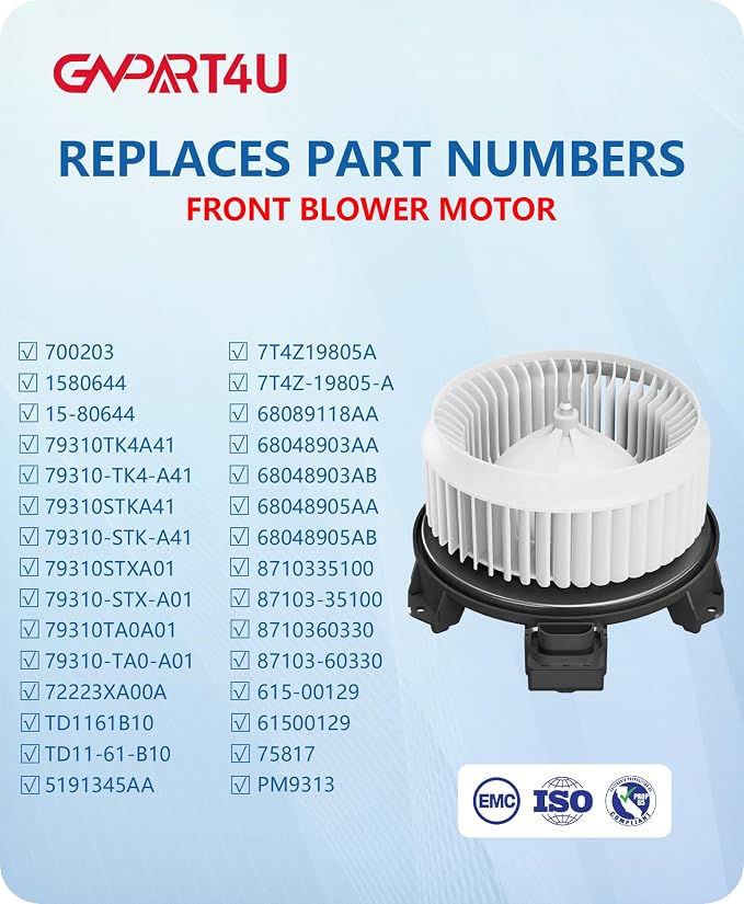 Front Blower Motor 700203 for 2007-2018 Dodge Ram 1500 2500 3500, for 2007-2017 Honda CRV Accord Pilot Odyssey, 2008 2009 2010 2011 2012 2013 2014 2015 2016 for Jeep Patriot Wrangler