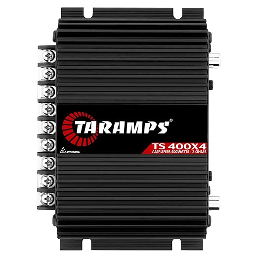 Taramps TS 400x4 2 Ohms Black Multichannel Stereo Amplifier 400 Watts Rms, 4 Channels, Full Range, Car Audio Digital 2 Bridged Channel, Crossover High/Low Pass, with RCA and Automatic High Level Input