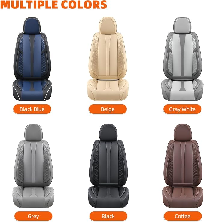 2-Seater Car Seat Covers Full Set Waterproof and Breathable Nappa Leather, Fit for Front Seats of Cars, Compatible with Airbags, Car Seat Protector Covers for Most Cars - Grey