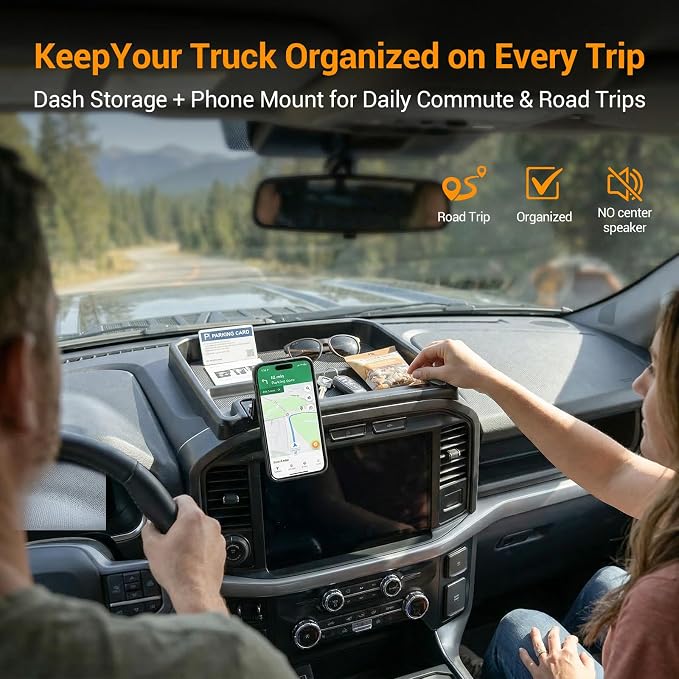 Dashboard Phone Holder Compatible with 2021-2025 Ford F150 Without Speaker Center Console Organizer Dashboard Phone Multi-Mount Kit for F150 Accessories(f150 2021-2025 w/o sub)