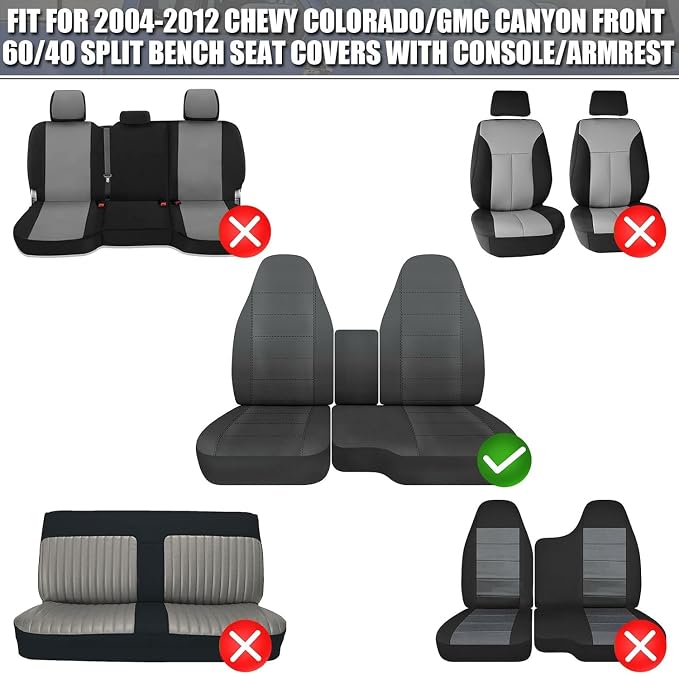 SAPUBK Custom-Fit Seat Covers Replace for 2004-2012 Chevy Colorado/GMC Canyon Front 60/40 Split Bench Seat with Console/Armrest, Knitted Fabric Composite Soft Foam Lining Breathable Seat Cover