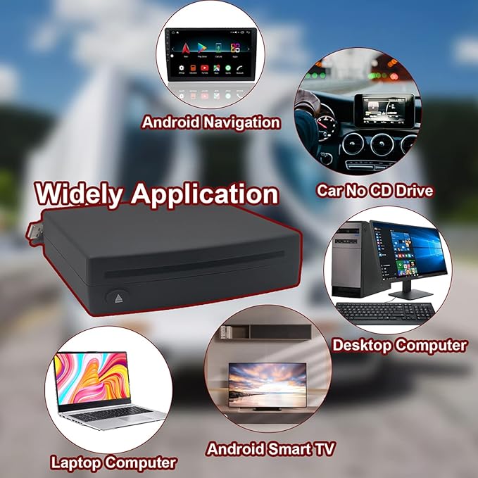 External USB Car Universal CD Player,Vehicle CD Player for Car via USB Radio Connection Portable CD Player for Car Android Navigation with USB Port-Plug and Play
