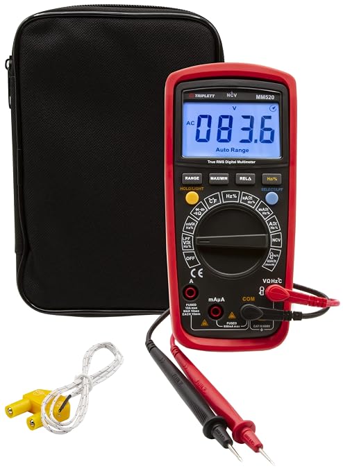 Triplett MM520 True RMS 6000 Count High Performance Digital Multimeter with Certificate of Calibration to NIST - AC/DC Voltage, AC/DC Current, Resistance, Temperature, Continuity