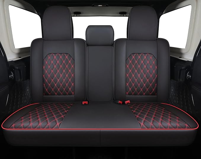 Aierxuan Jeep Wrangler JK JL 4-Door Seat Covers Full Set Custom Fit 2007-2026 Unlimited X Rubicon 392 Sahara Willys Sport High Altitude 4X4 Truck Pickup Waterproof Leather (Full Set/Black-R)