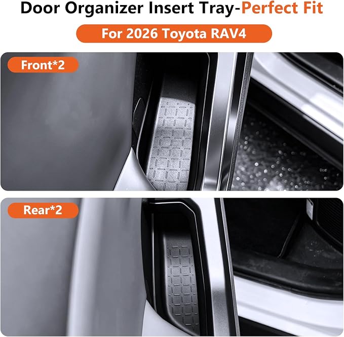 4PCS Door Handle Storage Box Compatible with 2026 Toyota RAV4 Hybrid&RAV4 Plug-in Hybrid(PHEV) TPE Front & Rear Door Side Tray Insert Organizer Easy to Clean for 6th Gen RAV4 Accessories