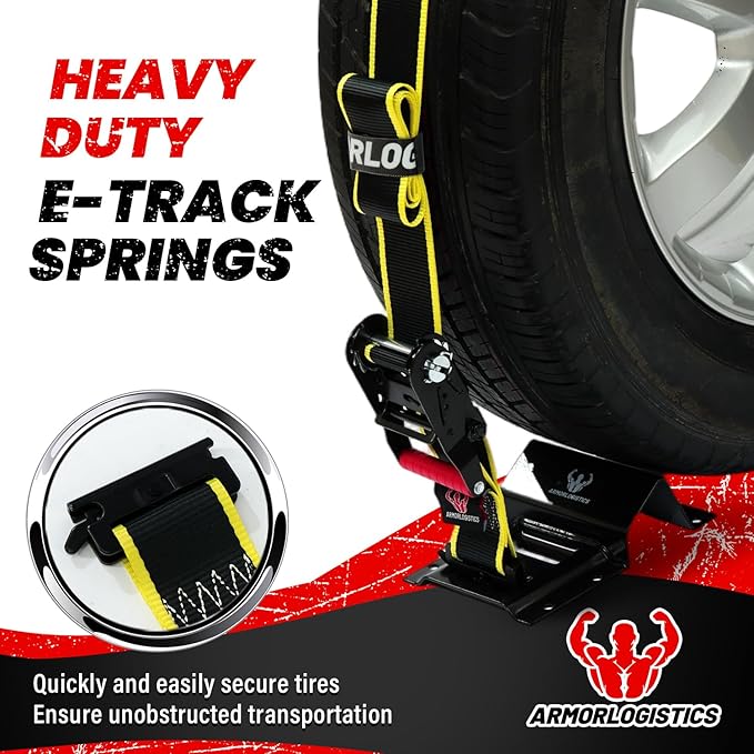 4Pack UTV Wheel Chock Tie-Down Kit, 2 in x 8 ft Heavy Duty Trailer Tire Straps, 4400lb Max Break Strength E Track System for ATV, UTV, SXS, Mower and More (Black)