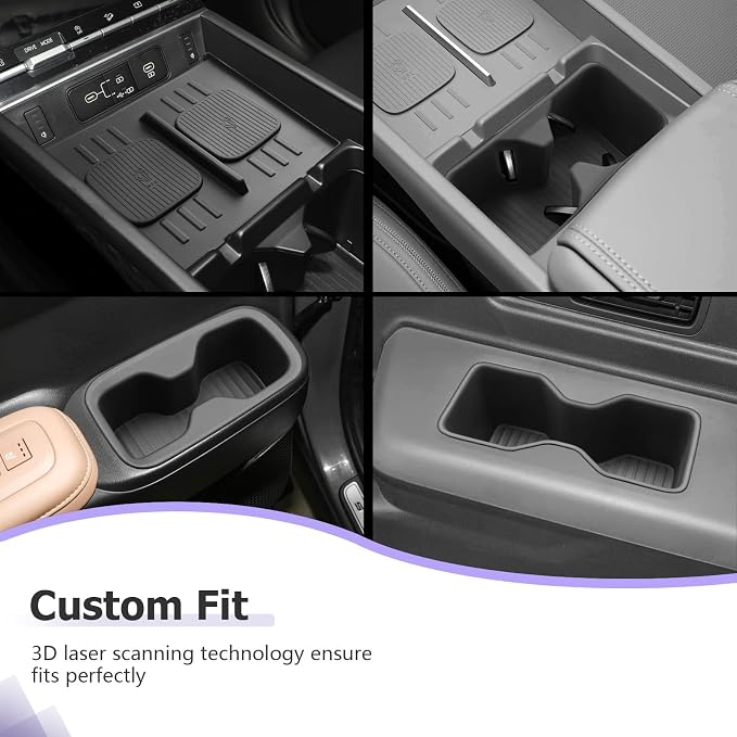LUWU 2025 2026 Santa Fe Cup Holder Insert Set & Wireless Charging Protective Mat for Santa Fe 2024 2025 2026 Accessories Premium TPE Material 6-Pack (Door Side & Rear Third Row & Center Console)