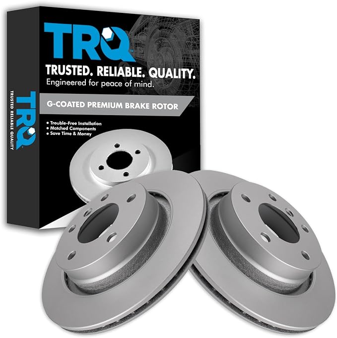 TRQ Rear Brake Rotor Set G Coated Vented Compatible with 1996-1998 328i 1998 328is 1999-2000 323i 2000 323Ci 2000 328Ci 2000 328i 2001-2006 325Ci 2001-2005 325i