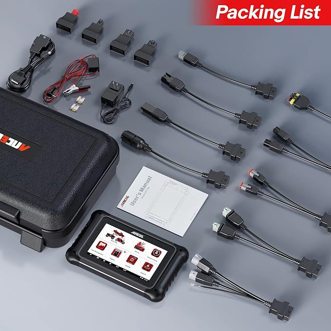 ANCEL MT700 Motorcycle OBD2 Scanner Full Systems, ABS Transmission Diagnostic Tool with 35+ Reset Functions for Aprilia/Benelli/MMW/BRP/Ducati/Harley/Honda/Indian/Suzuki,Android, 7” Touch Screen, 16GB