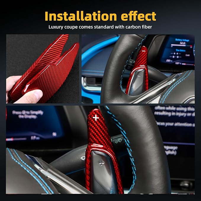 Real Carbon Fiber Steering Wheel Paddles Covers - for Corvette C8 2020 2021 2022 2023 2024 2025 Carbon Fiber Accessories, Durable Anti-Scratch Protective Accessories (Red)